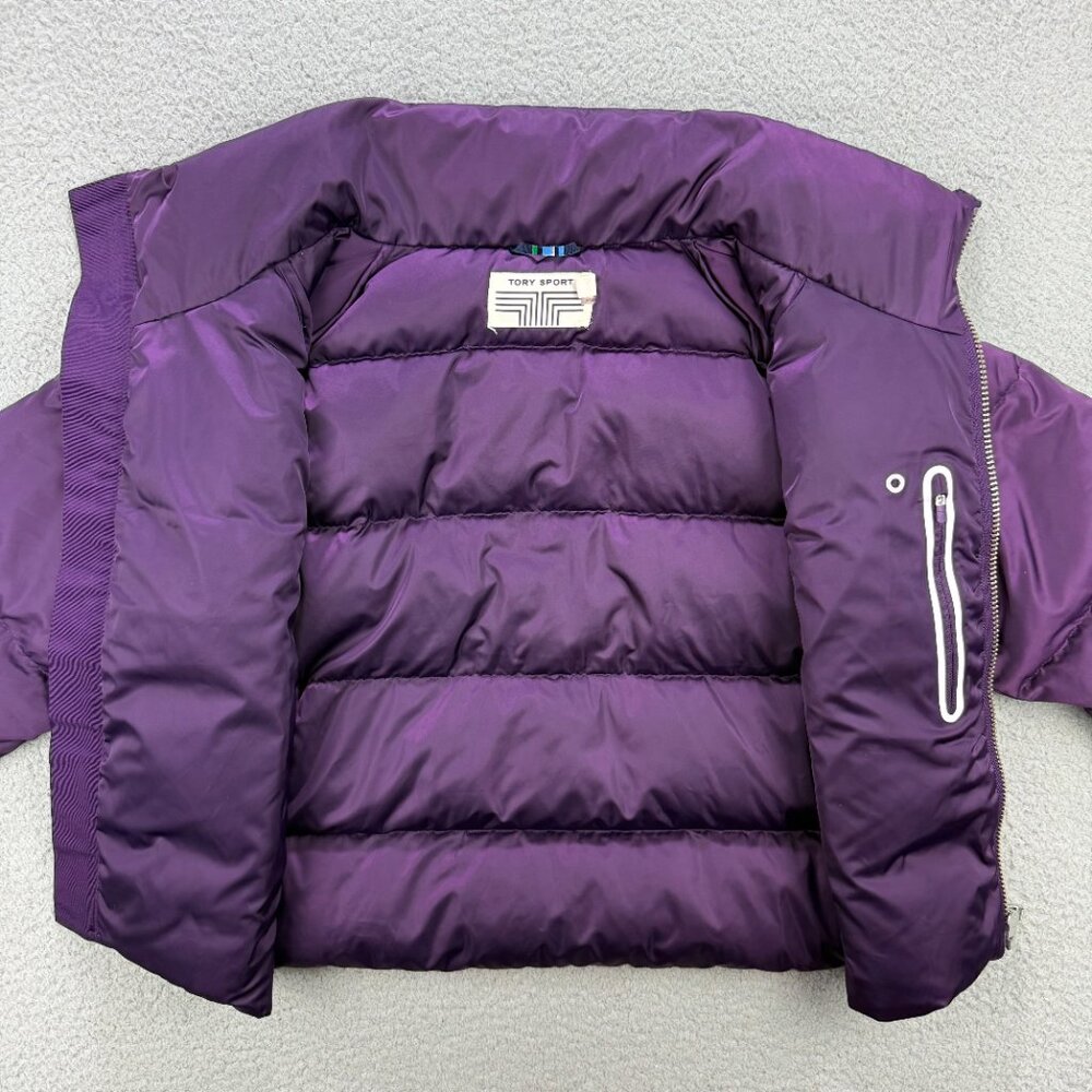 Tory Burch Sport Jacket Womens Extra Small XS Purple Down Puffer Cropped Satin 2 - Picture 5 of 11